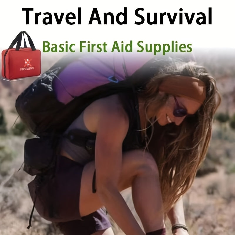 First Aid Kit with Emergency Foil Blanket, Scissors, Bandages and Adhesive Bandages, Compact Portable Supply Set for Home and Car Preparedness
