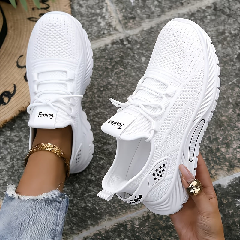 Women's Low-Top Mesh Sneakers with Lace-Up Closure and Air-Cushion Design for Walking