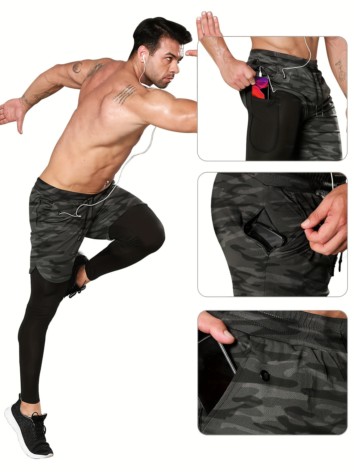Men's Compression Pants with Towel Loop, 2-in-1 Running and Workout Gym Tights in Multiple Colors, Sizes S-XXL for Training Activewear