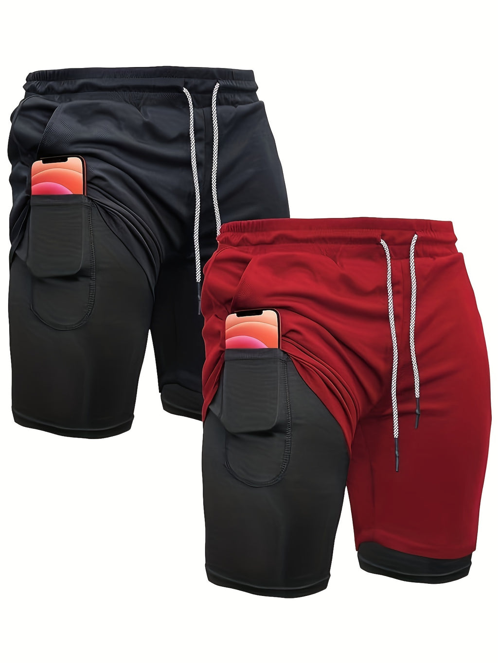 Men's 2-in-1 Running Shorts, 2-Piece Color Sets