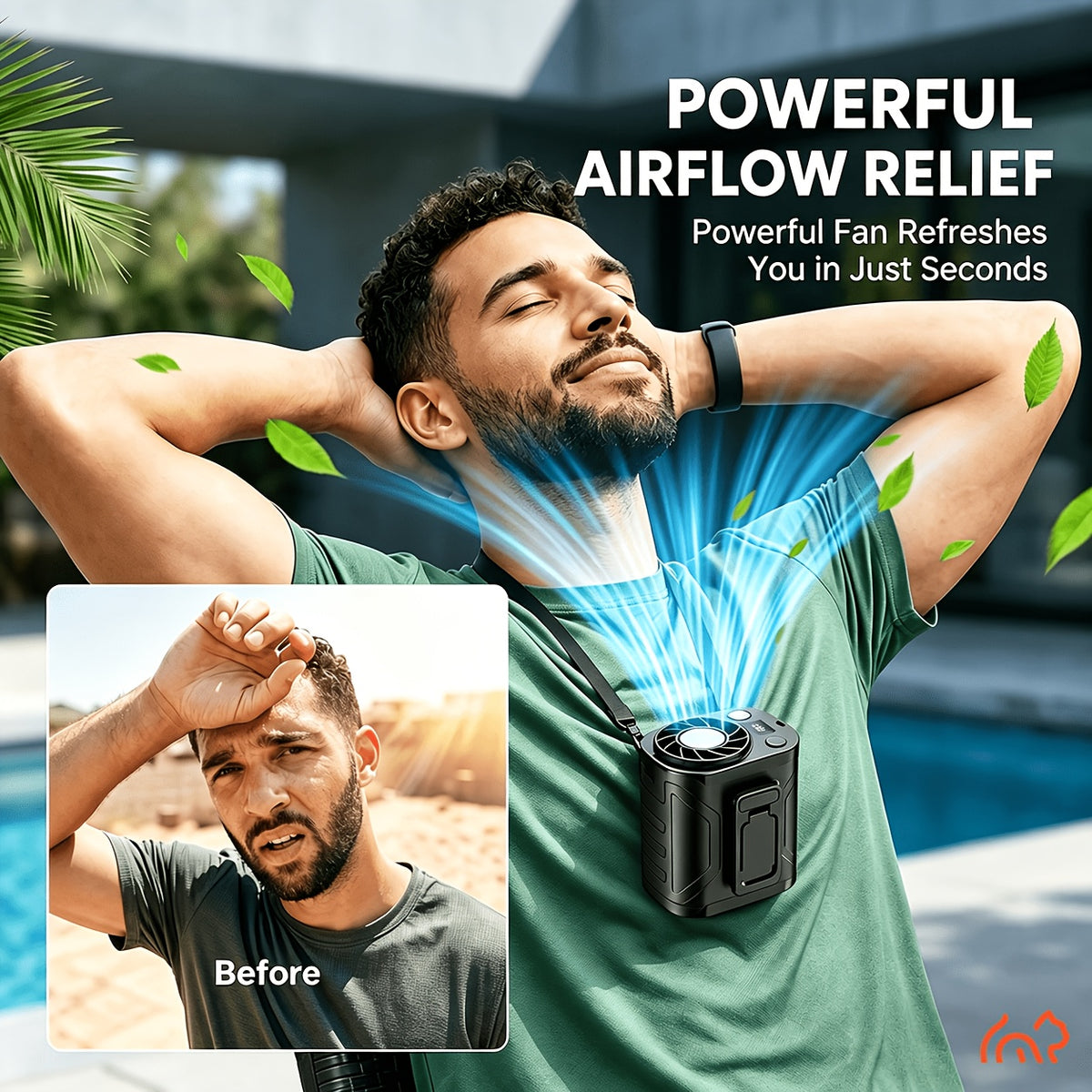 199-Speed Portable Waist Fan with 5000mAh Battery, Listed 18000 RPM Brushless Motor and LED Power Display for Camping, Fishing and Outdoor Work