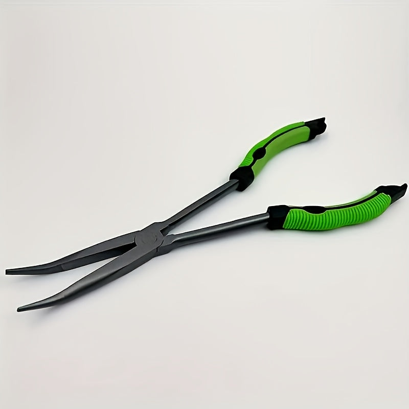 45-Degree Bent Nose Fishing Pliers, Long-Handle Hook Removal Tool with Extended Nose, Yellow Angling Accessory for Your Tackle Kit