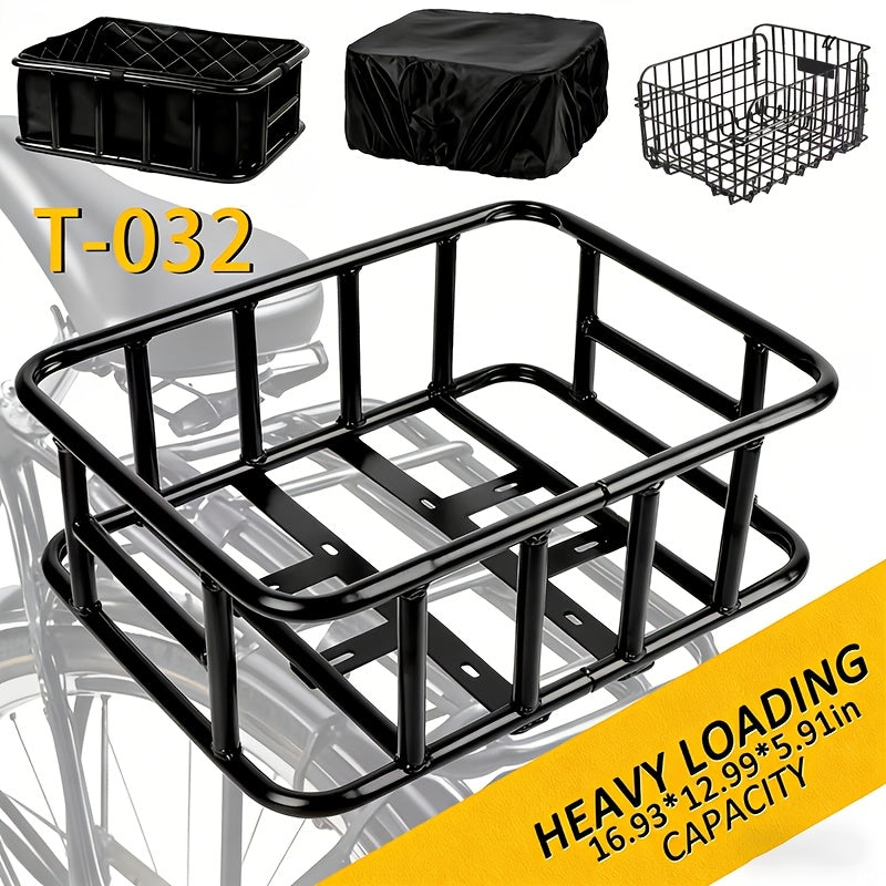 Iron Rear Bike Basket in Black, Removable Frame-Mount Bicycle Cargo Storage with Large, Folding or Basic Options for Groceries and Commuting