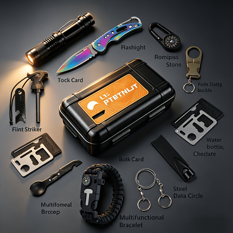 28-in-1 Survival Equipment Set with Tactical Knife and Outdoor Tools, Magnesium Rod and Flint for Hiking Adventures and Father's Day Gifts