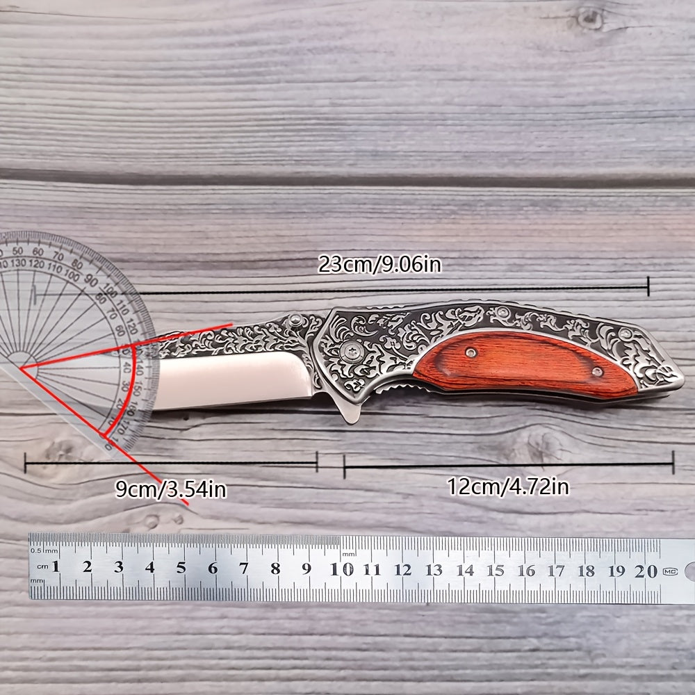 4Cr13 Folding Pocket Knife for Hunting and Camping, Carved Outdoor Utility Blade with Wood-Handle Option for Hiking and Fishing Gear