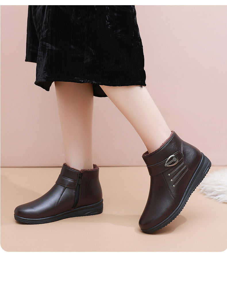 Women's Fleece-Lined Short Winter Boots with Soft Soles, Warm Everyday Footwear for Mature Women in Red, Dark Brown or Black, US Sizes 5-8