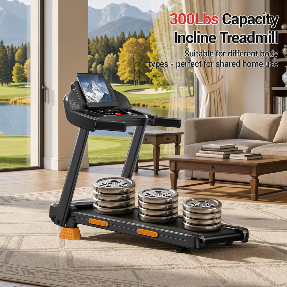 15% Incline Foldable Treadmill with Handle, 4-in-1 Fitness Equipment with 300 lb Capacity for Home and Office, Black or Light Grey