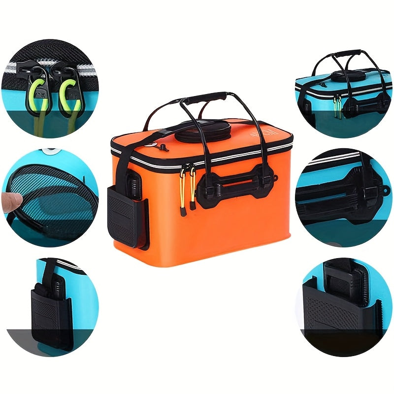 25L Foldable Fishing Bucket in EVA, Live Bait and Fish Container for Outdoor Angling with Blue Translucent, Orange and Blue Options