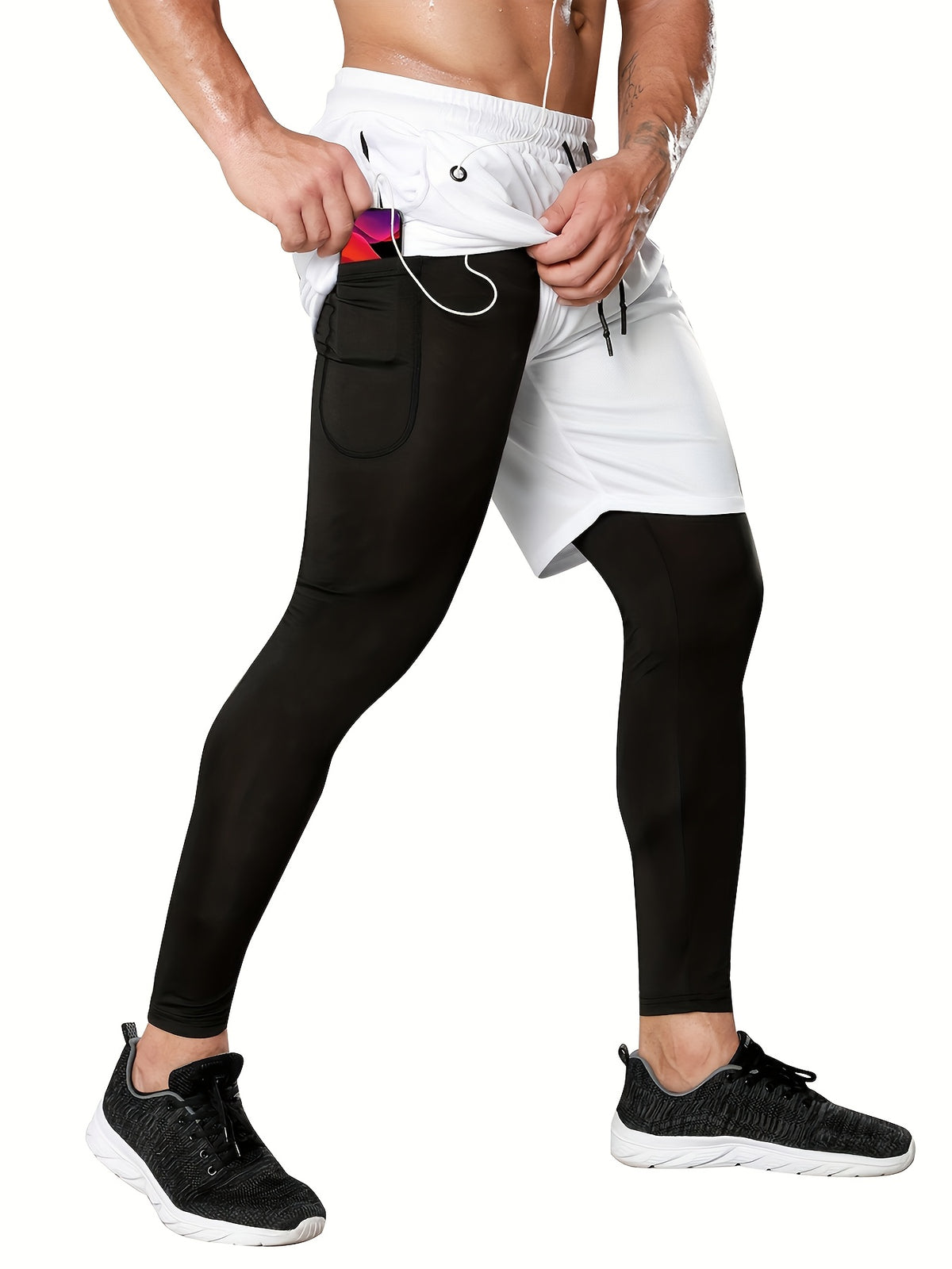 Men's Compression Pants with Towel Loop, 2-in-1 Running and Workout Gym Tights in Multiple Colors, Sizes S-XXL for Training Activewear