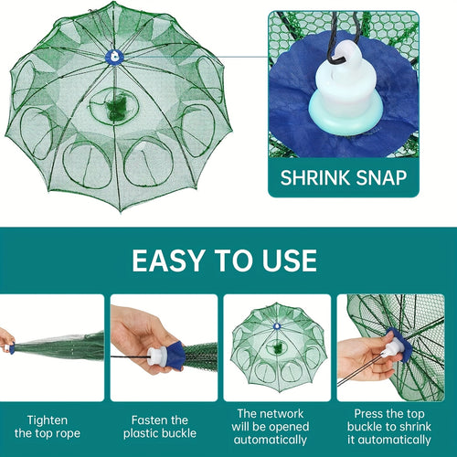 10-Hole Foldable Fishing Trap Net for Crab, Shrimp and Fish, Portable Mesh Catching Gear for Freshwater and Saltwater Anglers, 1 Piece