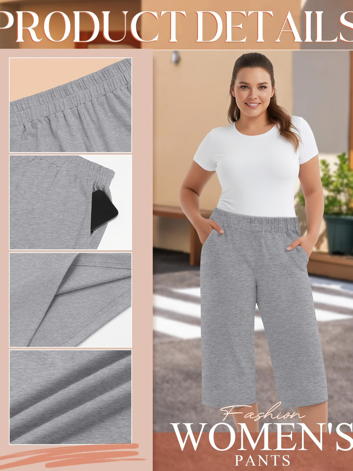Women's Loose Capri Jogger Pants with Pockets, 3-Pack