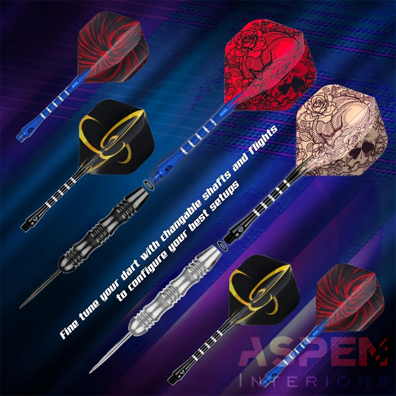 Metal Tip Darts Gift Set with Aluminum Alloy Shafts and Skull Flights, Boxed 6 or 12 Body Options with Extra Flights for Adult Indoor Game Nights