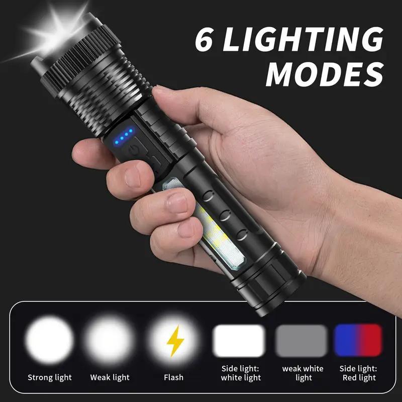 3-Pack Rechargeable LED Flashlights with Six Modes, Zoomable Beam, Clip and USB Charging Cable for Portable Outdoor and Home Lighting