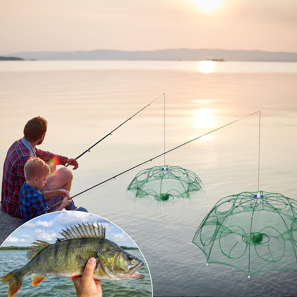 10-Hole Foldable Fishing Trap Net for Crab, Shrimp and Fish, Portable Mesh Catching Gear for Freshwater and Saltwater Anglers, 1 Piece