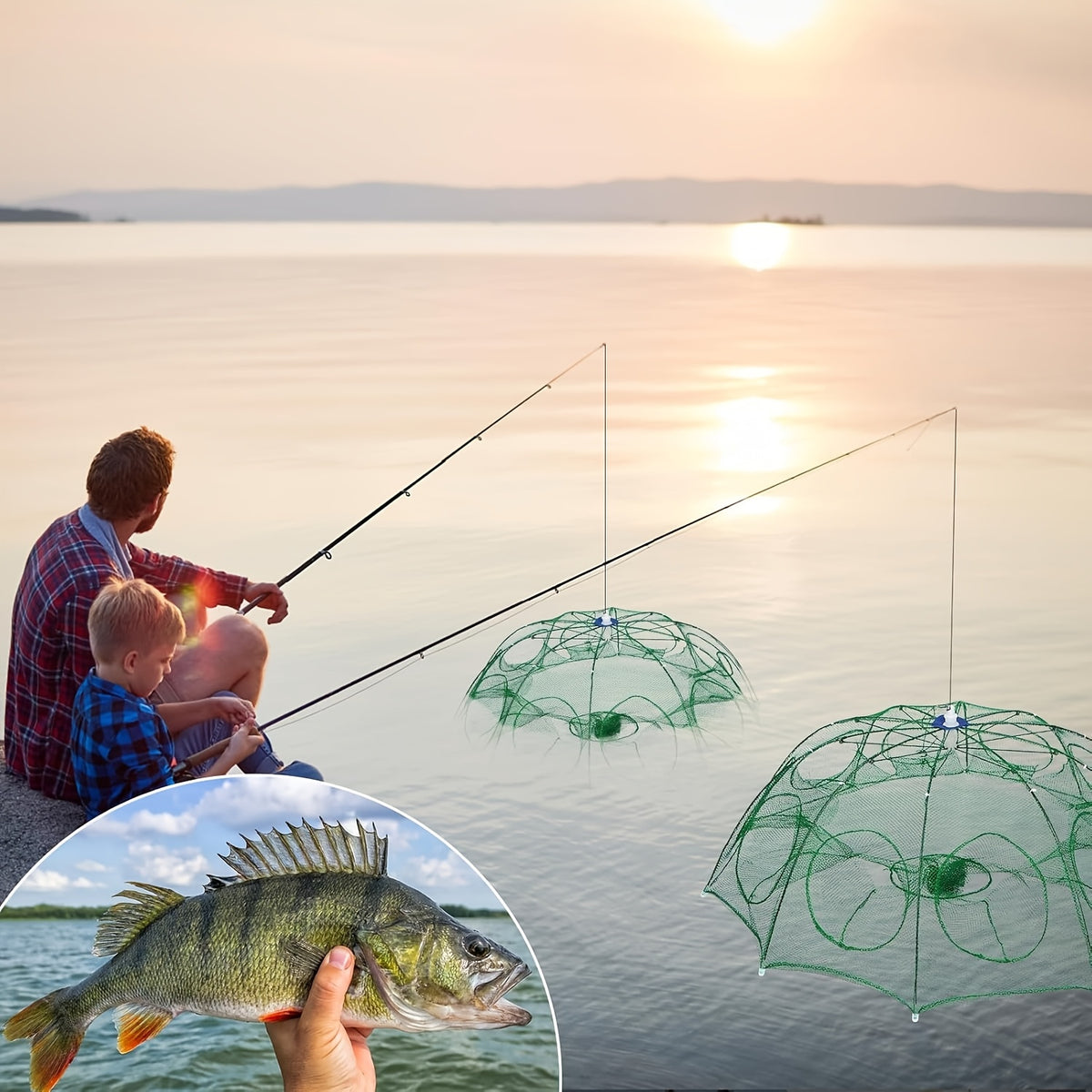 10-Hole Foldable Fishing Trap Net for Crab, Shrimp and Fish, Portable Mesh Catching Gear for Freshwater and Saltwater Anglers, 1 Piece