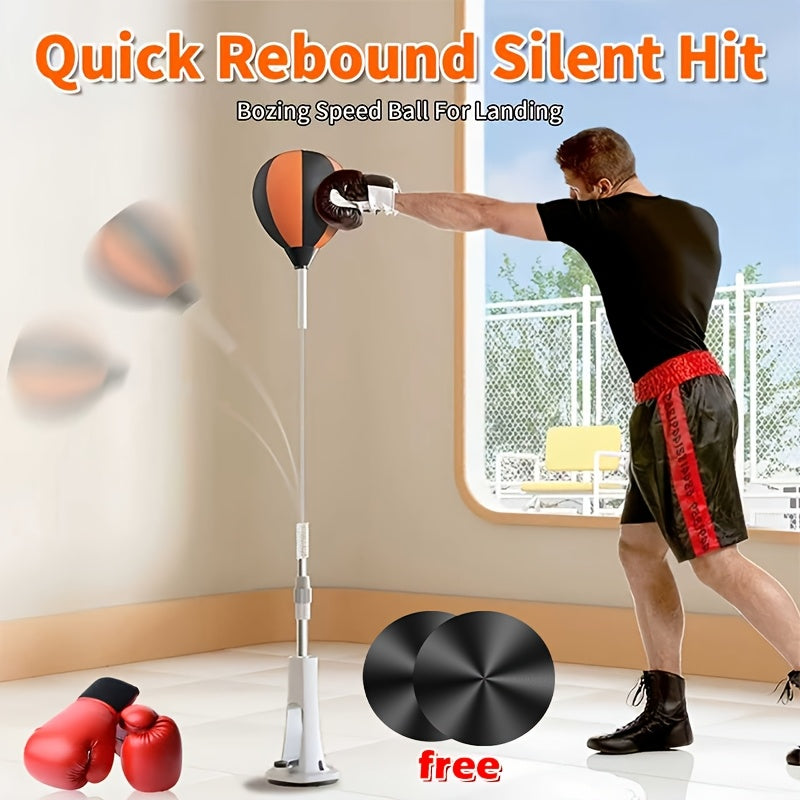 Boxing Reflex Ball with Suction Cup and 2 Rubber Mats, Indoor Standing Speed Ball for Adult Reaction Training and Home Gym Fitness Equipment