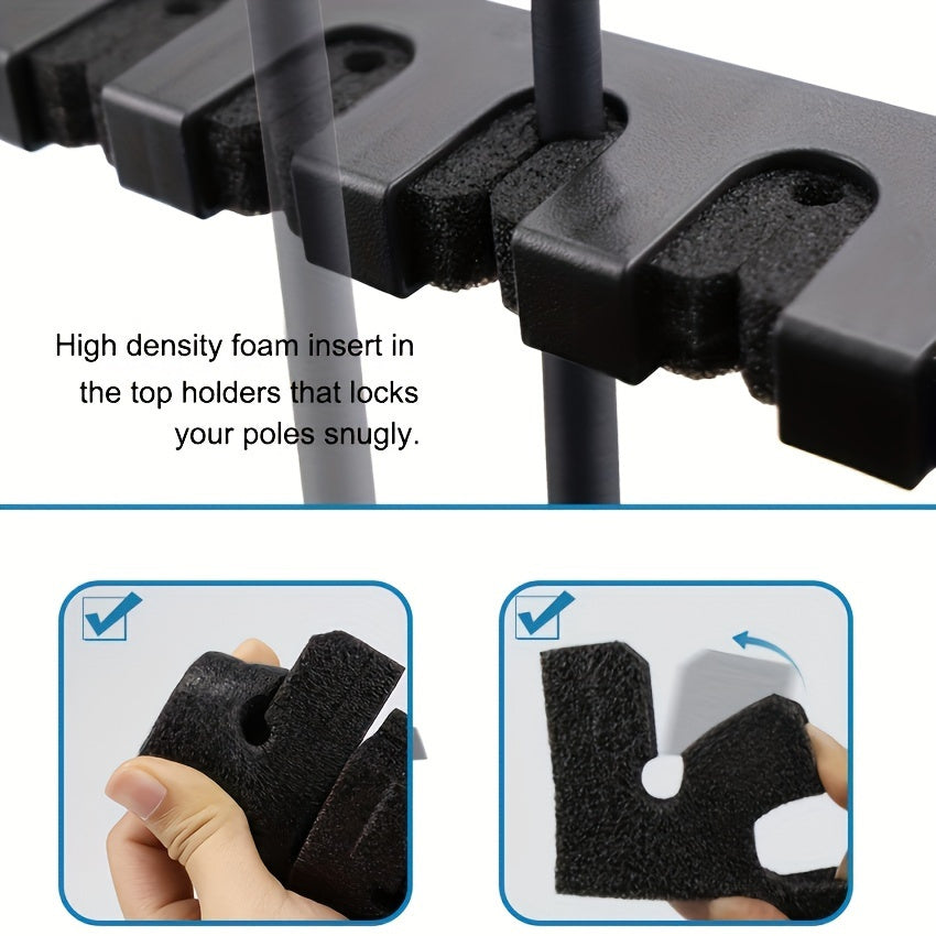 Black Fishing Rod Wall Holder with Foam Grip Sections, Multi-Slot Pole Storage Organizer for Garage and Fishing Gear, Listed 1pc Option