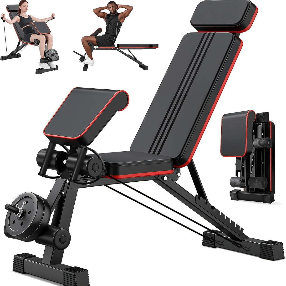 Folding Roman Chair Weight Bench, Multi-Function Home Gym Fitness Bench with Reinforced Frame, Thick PU Cushion and Adjustable Model Options