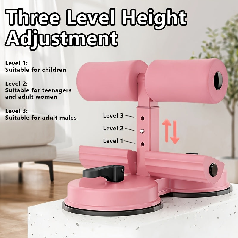 Dual-Suction Sit-Up Bar with Resistance Bands, Three-Section Adjustable Portable Home Fitness Equipment for Small-Space Core Workouts in Black