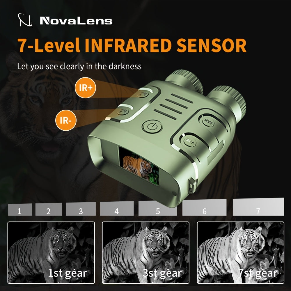2.5K Night Vision Binoculars with 10x Zoom and 2.4-Inch Display, Photo and Video Capture for Wildlife Observation, Hunting and Ranch Monitoring