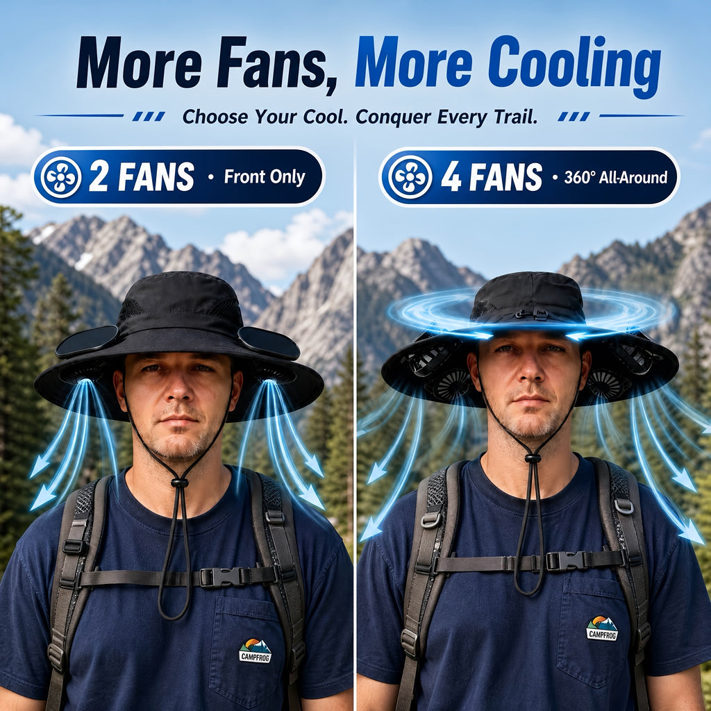 4-Fan Solar Powered Sun Hat with Wide Brim, USB Charging and 3 Adjustable Speeds for Fishing, Hiking and Summer Outdoor Activities