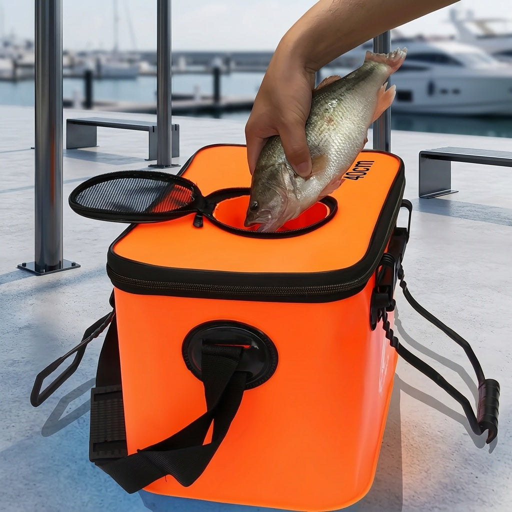 25L Foldable Fishing Bucket in EVA, Live Bait and Fish Container for Outdoor Angling with Blue Translucent, Orange and Blue Options