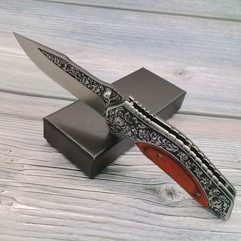 4Cr13 Folding Pocket Knife for Hunting and Camping, Carved Outdoor Utility Blade with Wood-Handle Option for Hiking and Fishing Gear