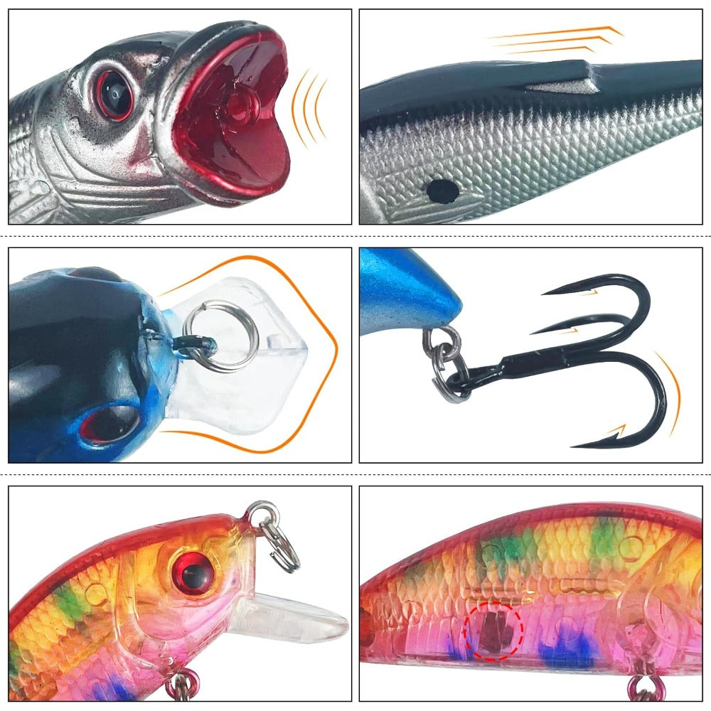25-Piece Random Fishing Lure Set with Listed Mealworm, Shrimp and Mixed Hard Bait Styles for Bass, Sea Bass and Salmon in Freshwater and Saltwater