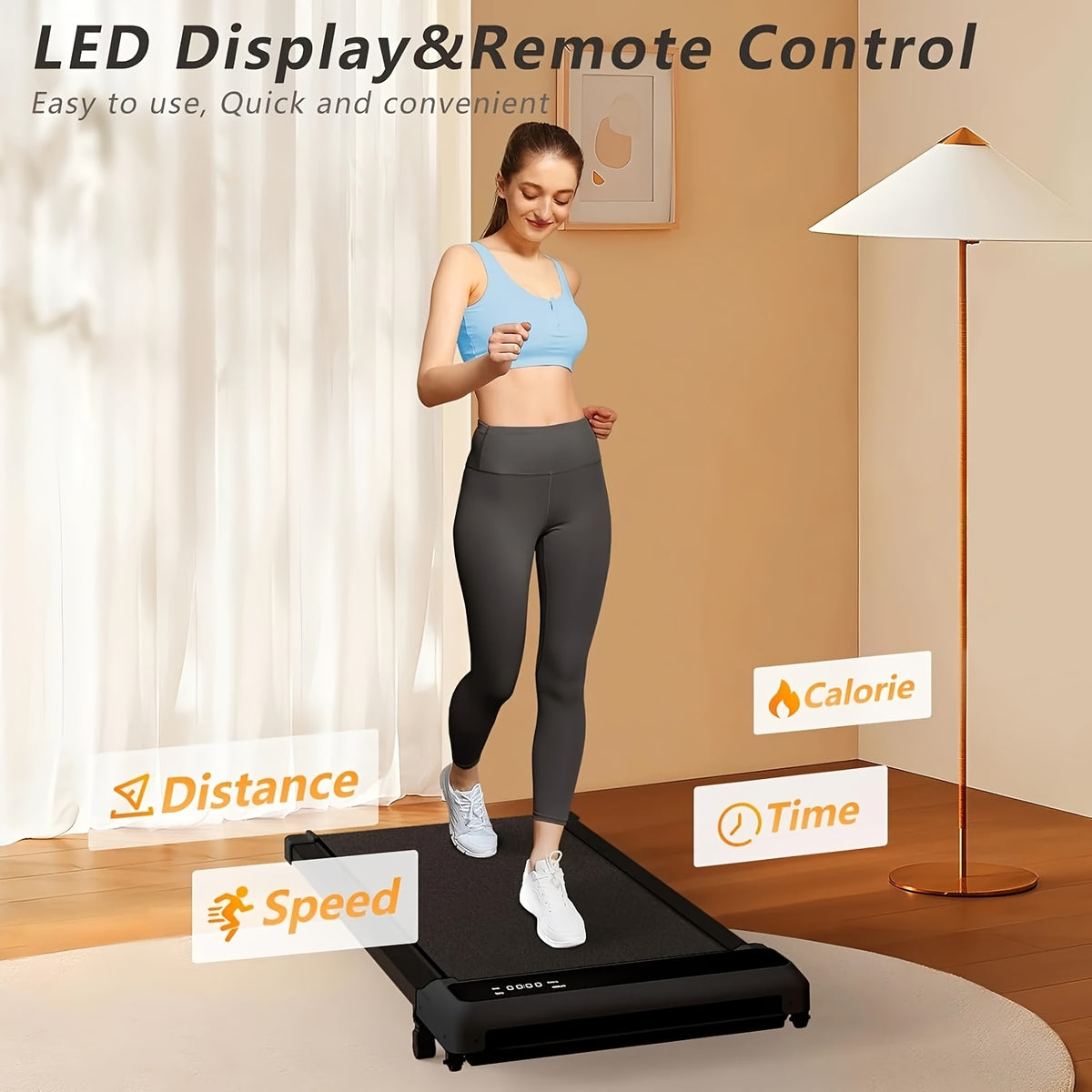 4-in-1 Walking Pad Under-Desk Treadmill in Black-C7, Portable Compact Folding Walking Machine with LED Display for Home Office and Home Gym