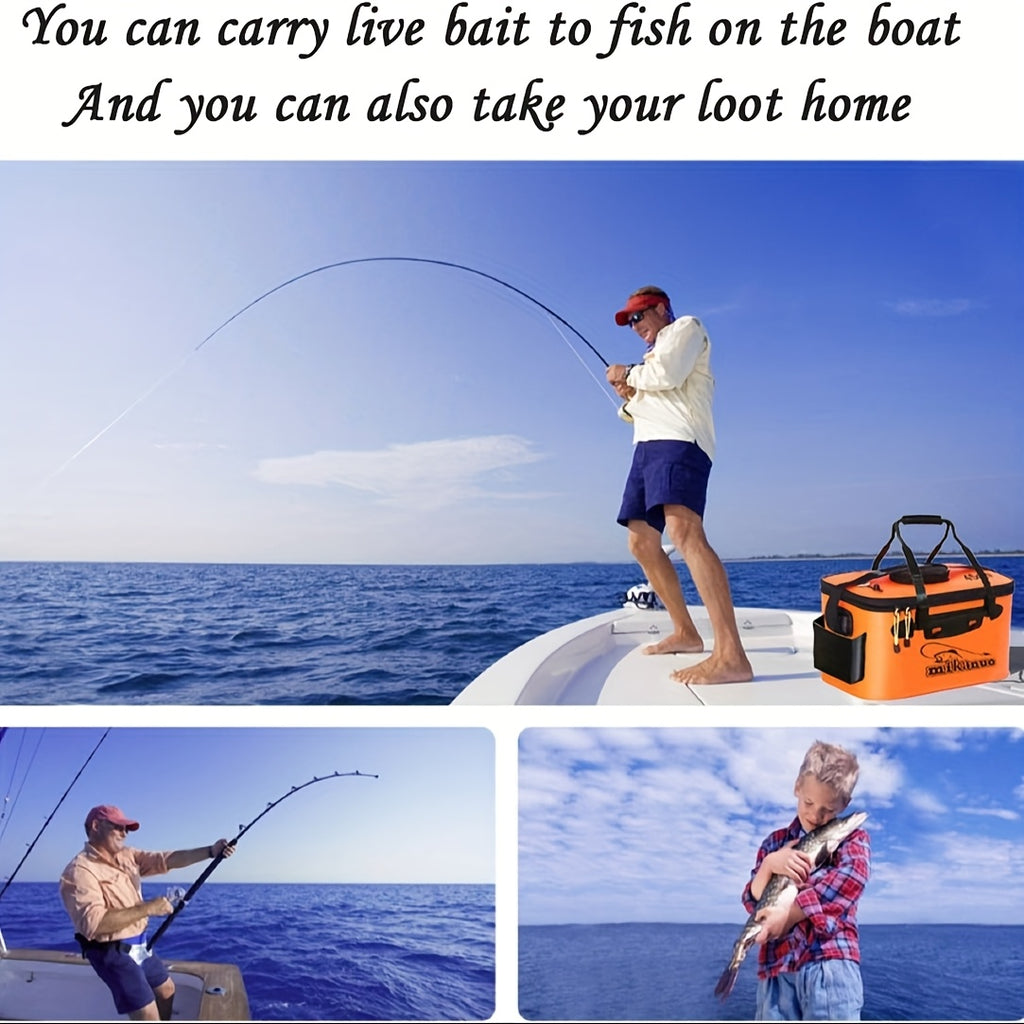 25L Foldable Fishing Bucket in EVA, Live Bait and Fish Container for Outdoor Angling with Blue Translucent, Orange and Blue Options