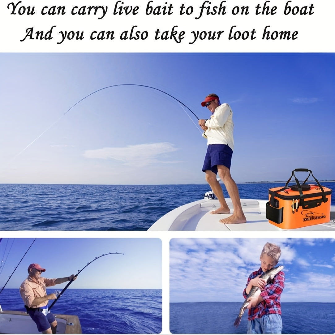 25L Foldable Fishing Bucket in EVA, Live Bait and Fish Container for Outdoor Angling with Blue Translucent, Orange and Blue Options