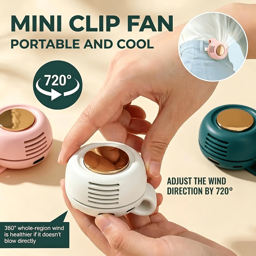Bladeless Mini Clip Fan, Rechargeable Rotating Personal Fan for Hands-Free Travel and Outdoor Use, White Pink Green in 1–3 Piece Options