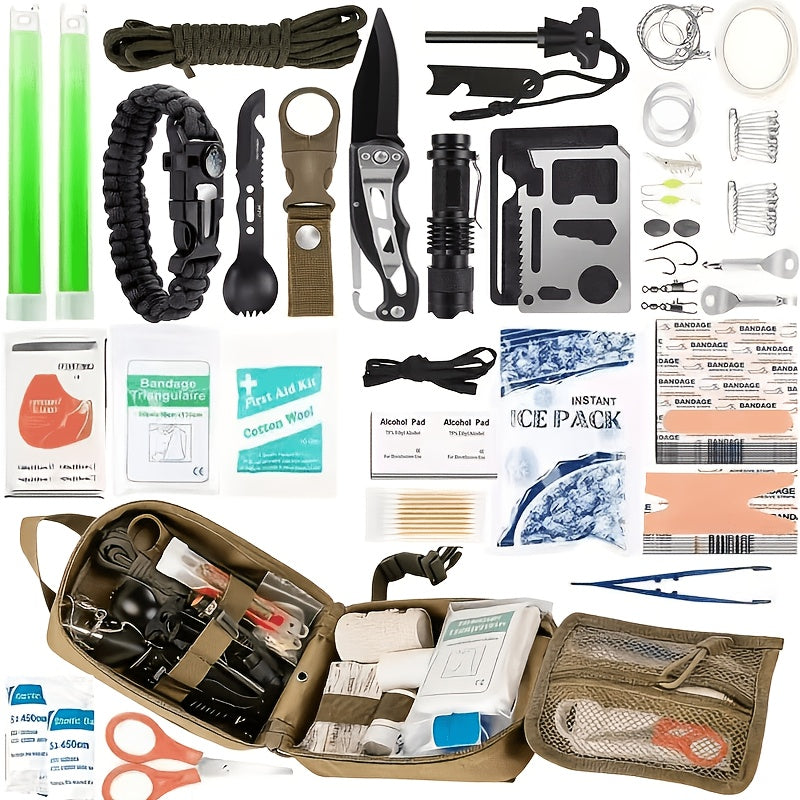 217-Piece Survival Kit with First Aid Supplies and Tools in MOLLE Storage Bag, Emergency Preparedness Set for Home and Outdoor Use