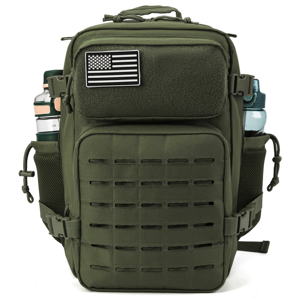 MOLLE Travel Backpack 6.6 Gallon, Tactical-Style Daypack with 180° Flat Opening, Laptop Compartment and Dual Cup Holders for Hiking and Gym Trips