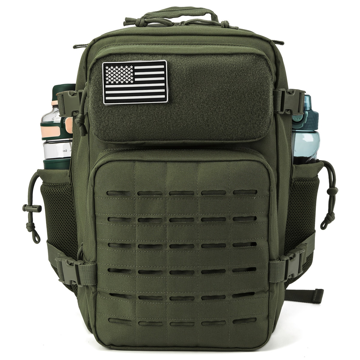 MOLLE Travel Backpack 6.6 Gallon, Tactical-Style Daypack with 180° Flat Opening, Laptop Compartment and Dual Cup Holders for Hiking and Gym Trips