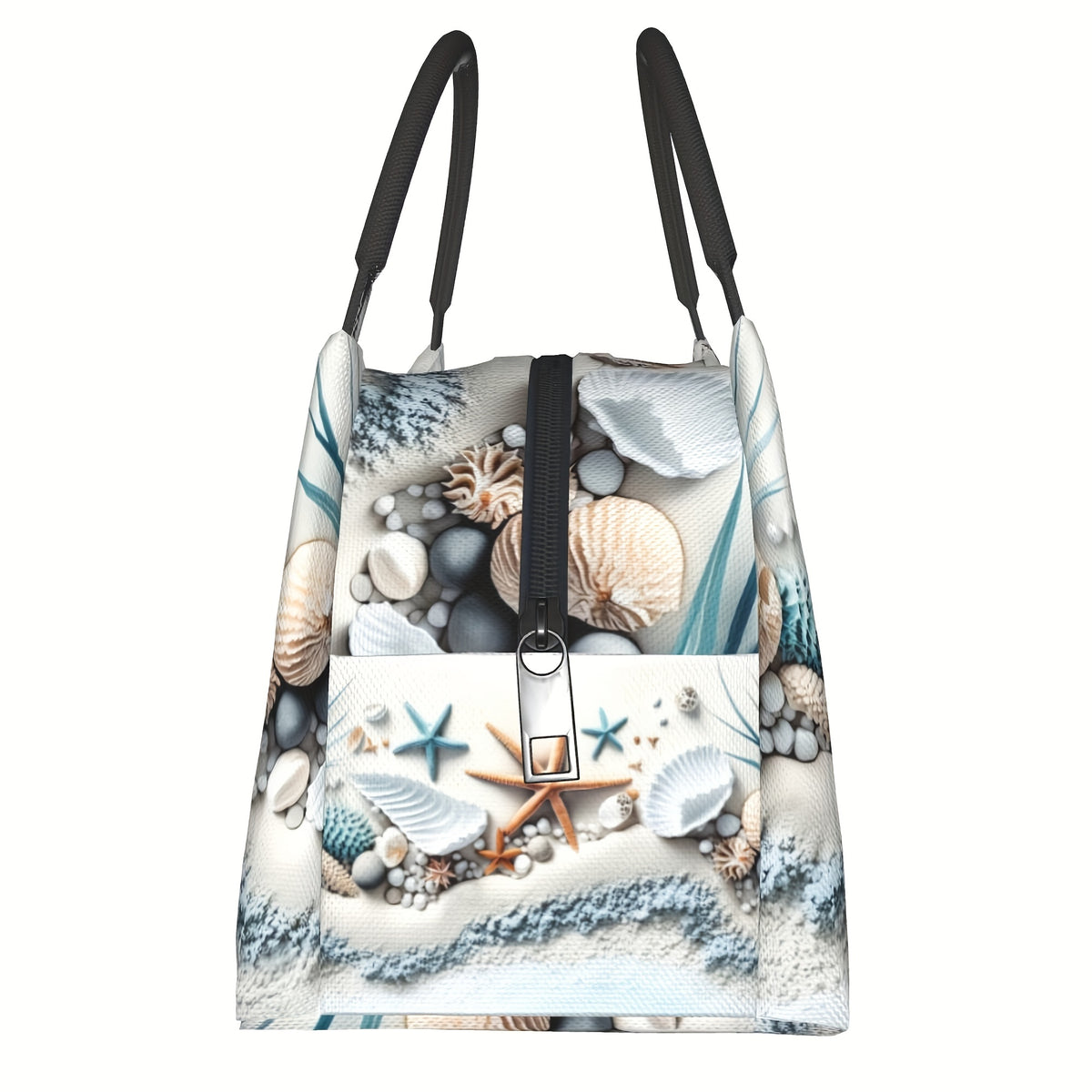 Shell Design Insulated Lunch Bag, Reusable Polyester Cooler Tote, 11 x 6.5 x 7 Inches for Beach Days, Camping, Picnics and Outdoor Meals