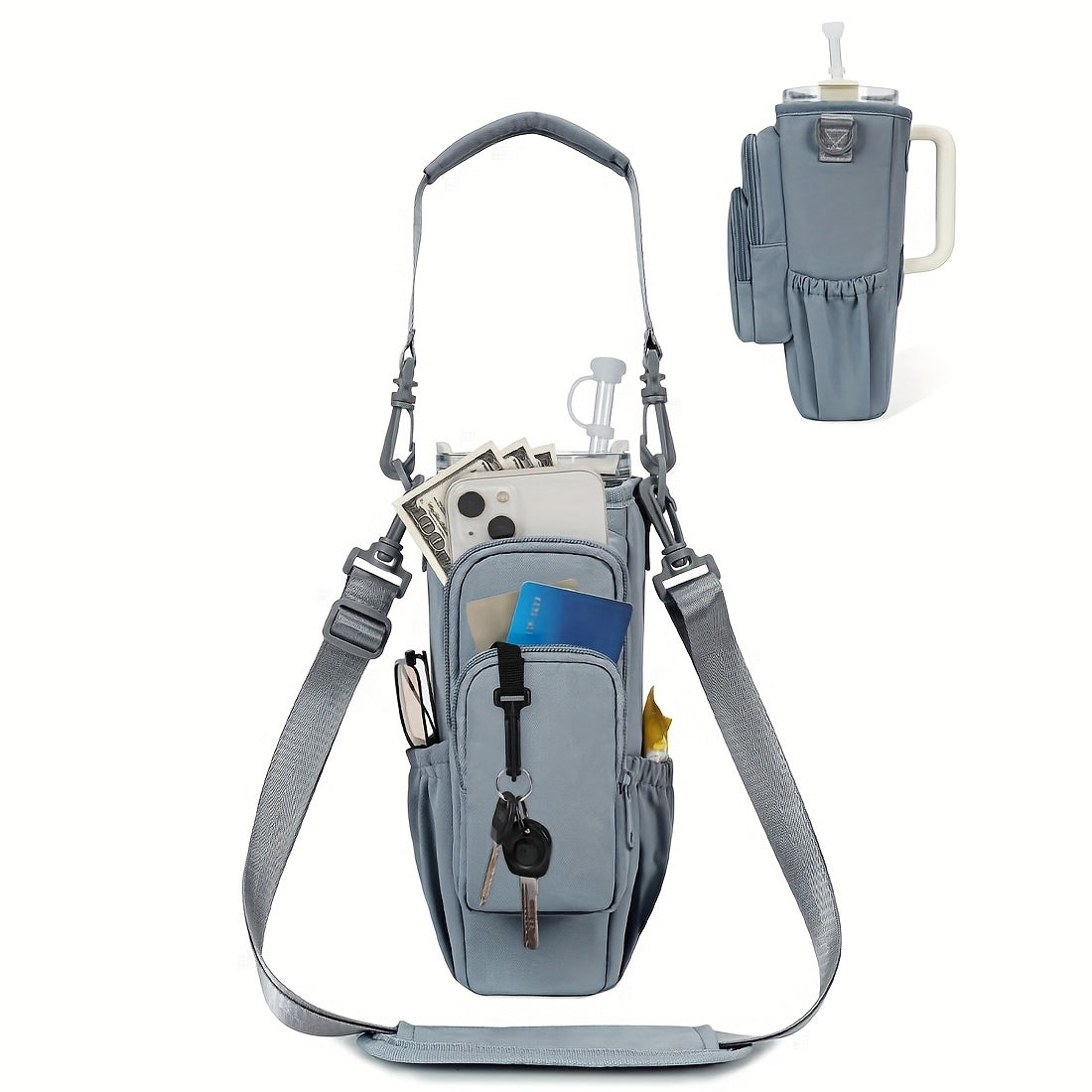 40 oz Water Bottle Carrier Sling Bag with Phone Pocket