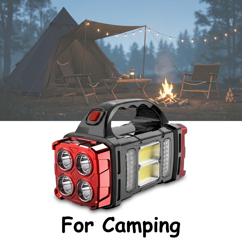 Solar Rechargeable Lantern Flashlight with 1800mAh Battery, USB Charging, 4-Mode COB Work Light & Emergency Power Bank for Camping