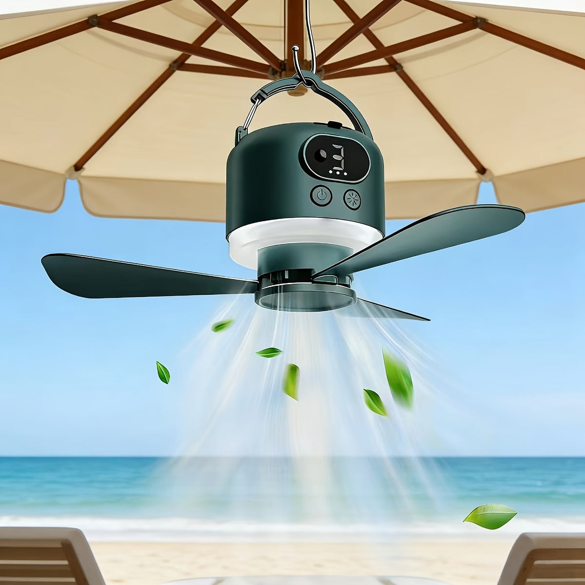 10400mAh Camping Ceiling Fan with Remote Control and LED Light, USB Rechargeable Tent Fan with Detachable Blades and Four Adjustable Speed Settings