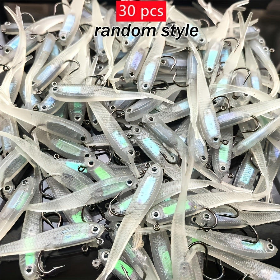 30-Piece Assorted Soft Fishing Baits with Hooks