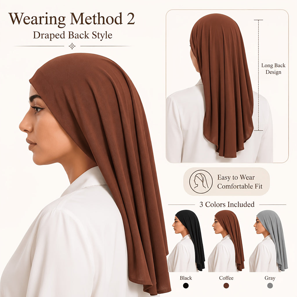 Hijab Undercaps 3-Pack for Women, Breathable Non-Slip Solid Color Muslim Headwear for Everyday Headscarf Layering and Travel Outfit Coordination