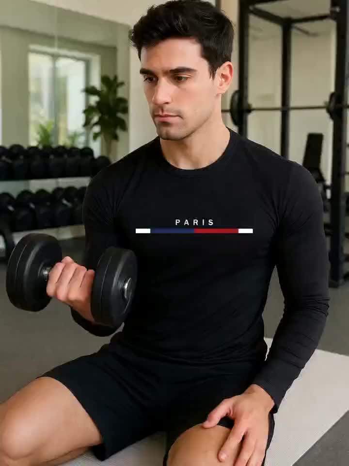 Men's Paris Print Long-Sleeve Crewneck T-Shirts, 5-Pack