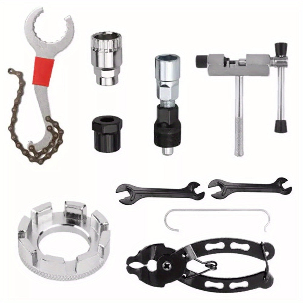 Bicycle Repair Tool Kit with Chain Whip, Chain Breaker, Crank Puller and Freewheel Remover, Listed 10-Piece Steel Set for Home Bike Maintenance