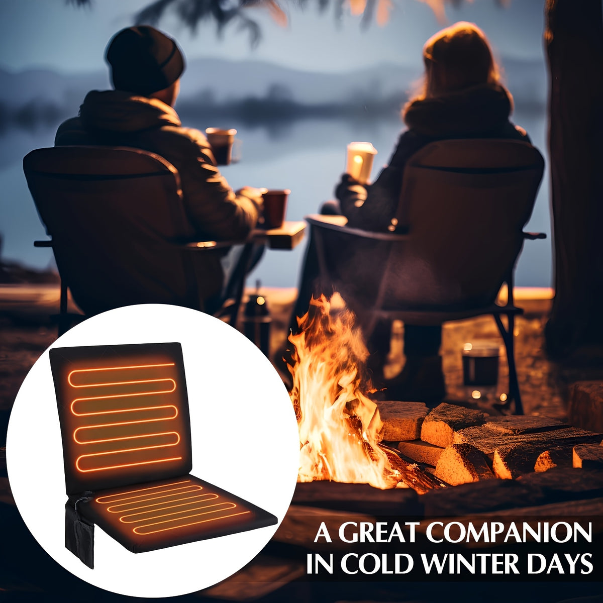 USB Heated Seat Cushion, Foldable Portable Warming Pad with 3 Adjustable Modes for Camping and Stadium Seats, Power Bank Not Included