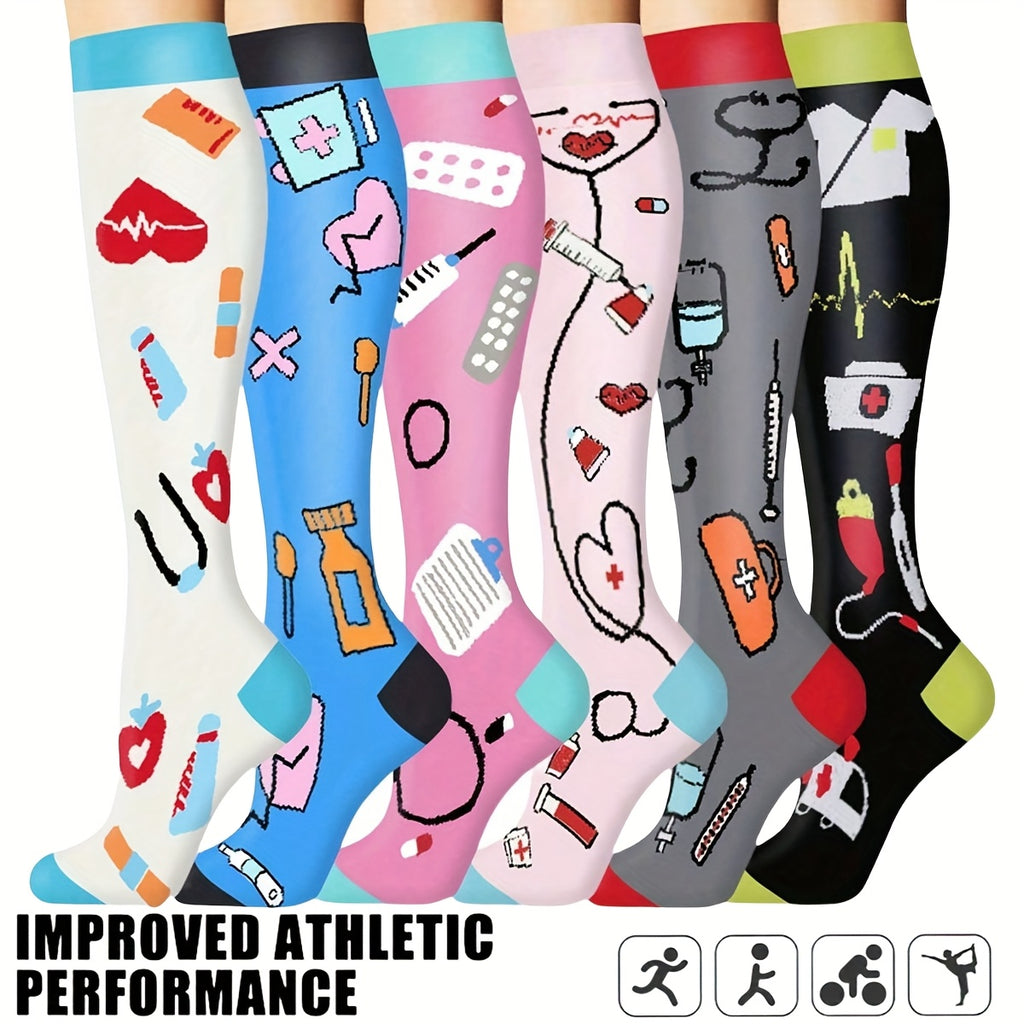 6 Pairs Unisex Mid-Calf Compression-Style Sports Socks