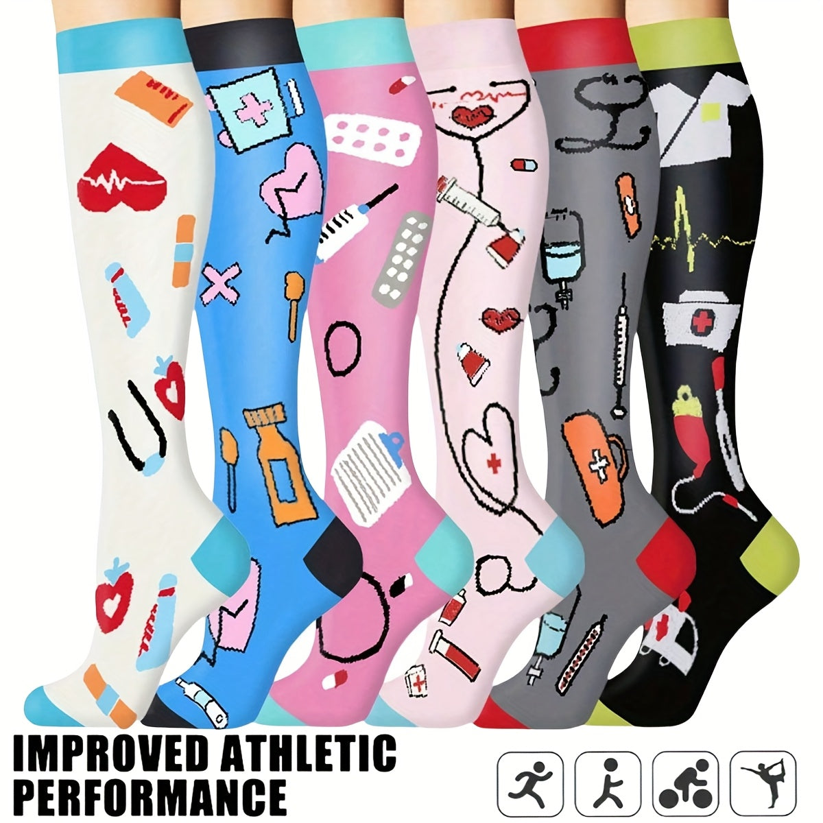 6 Pairs Unisex Mid-Calf Compression-Style Sports Socks