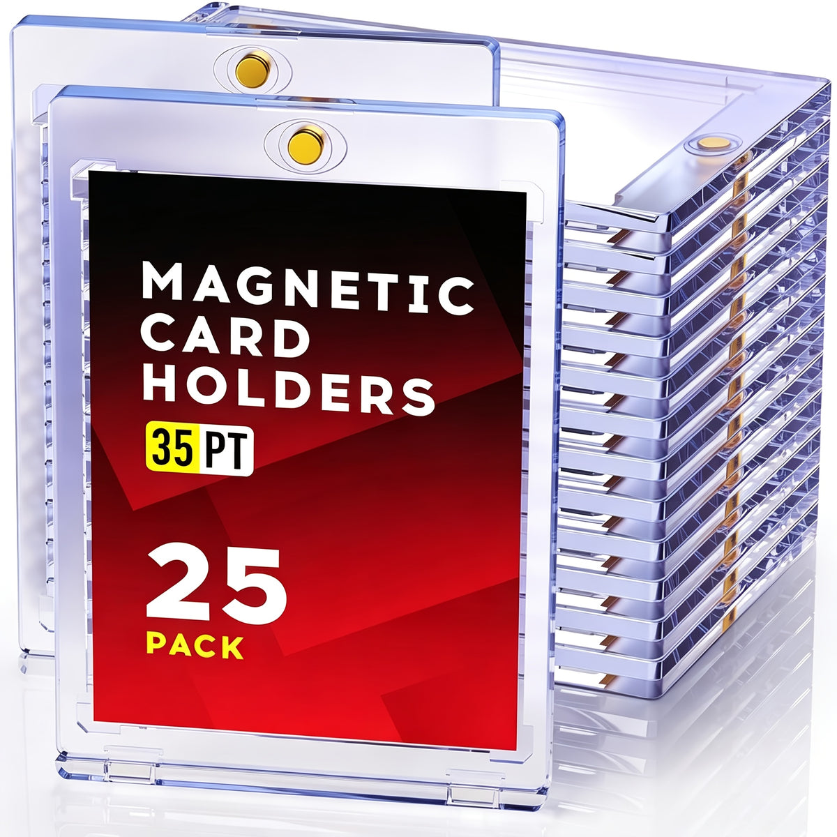 35pt Magnetic Card Holders with Ultra-Thin Hard Plastic Design, Single-Touch Cases for Baseball, Football and Trading Cards, 25 to 400 Pack Options