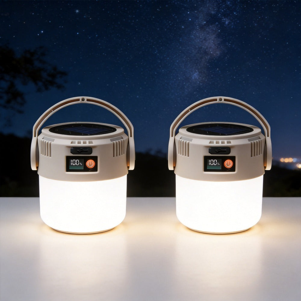 6-Mode Solar Camping Lantern with USB Rechargeable LED Light, Power Bank Function and Hanging Hook, Portable Outdoor Lamp in 2 or 4 Pack Options