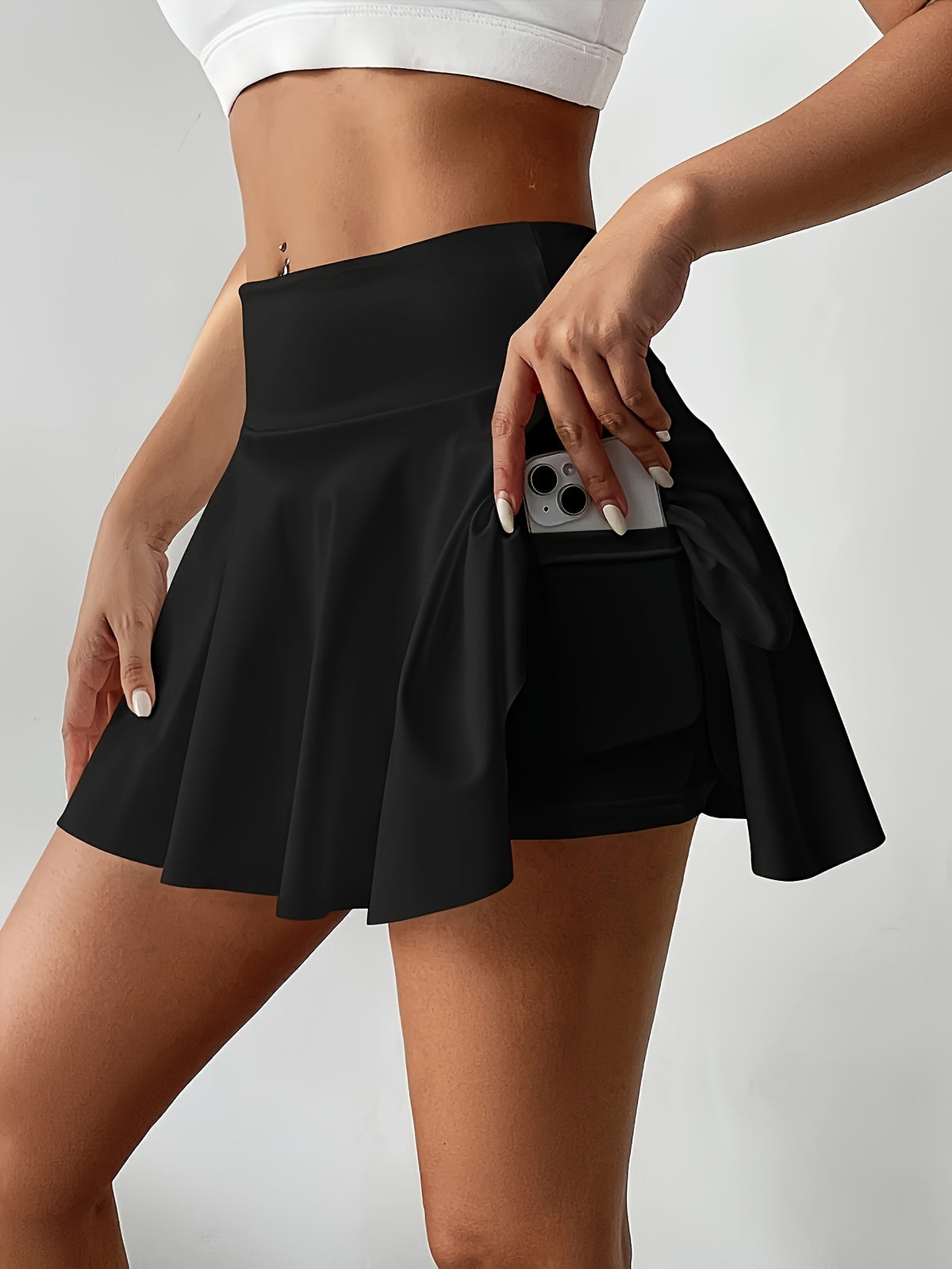 14-Inch Pleated Tennis Skorts for Women, 3-Piece High-Waist Stretch Set with Built-In Shorts, Two Inner Pockets and Side Tie Detail, S–XXL