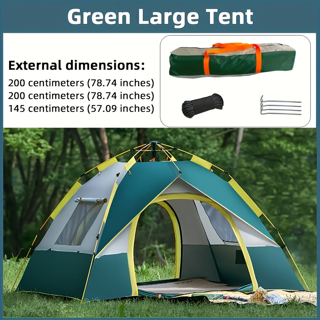 4-Person Pop-Up Camping Tent with Insect Net and Zipper Closure, Automatic Outdoor Sunshade Shelter in White and Green Color Options